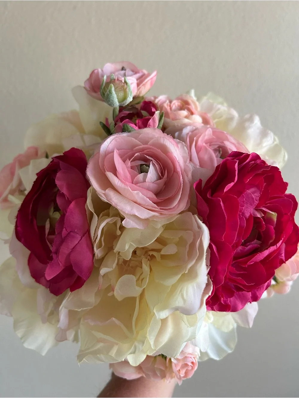Artificial Ranunculus and Hydrangea Bouquet - Pink & Cream